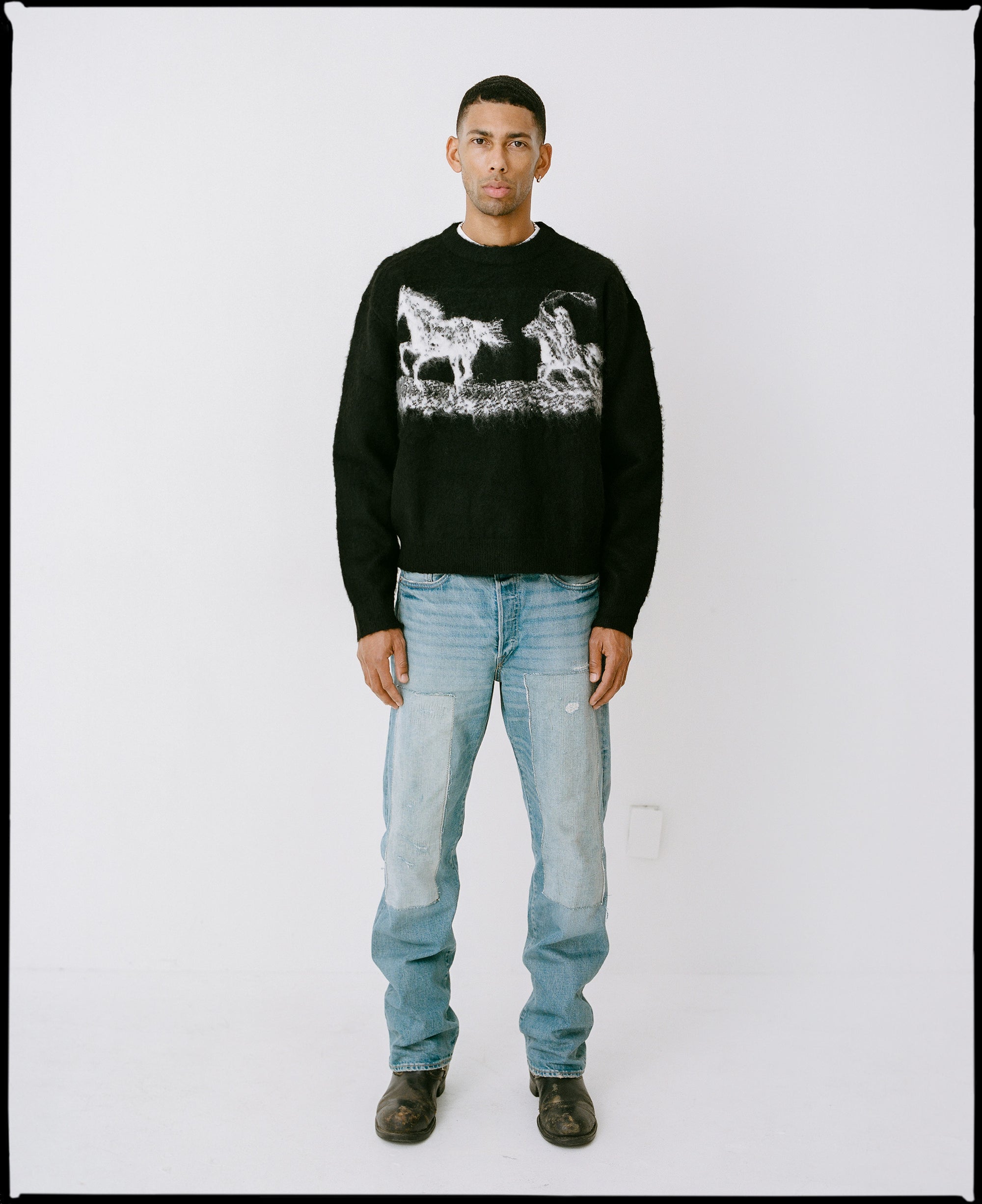 BLACK MOHAIR LASSO SWEATER