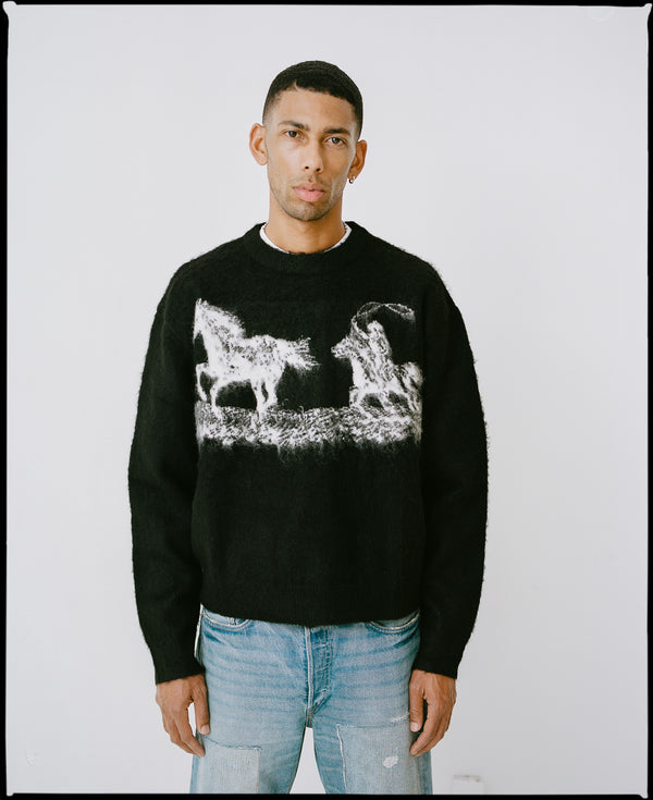 BLACK MOHAIR LASSO SWEATER